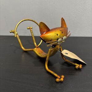 Yoga Cat Gold Metal Wine Bottle Holder Sculpture Creative Animal Gift Too-Arts